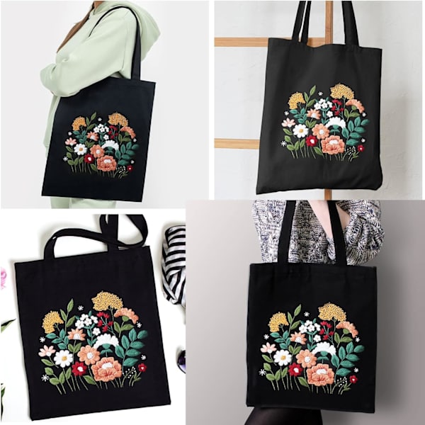 Svart canvas broderikit med mönster och instruktioner, Embroi