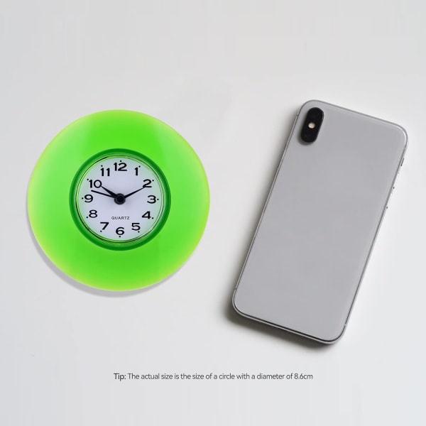 (Green)Wall Clock, Mini Cute Bathroom Kitchen Mirror Suction Wall