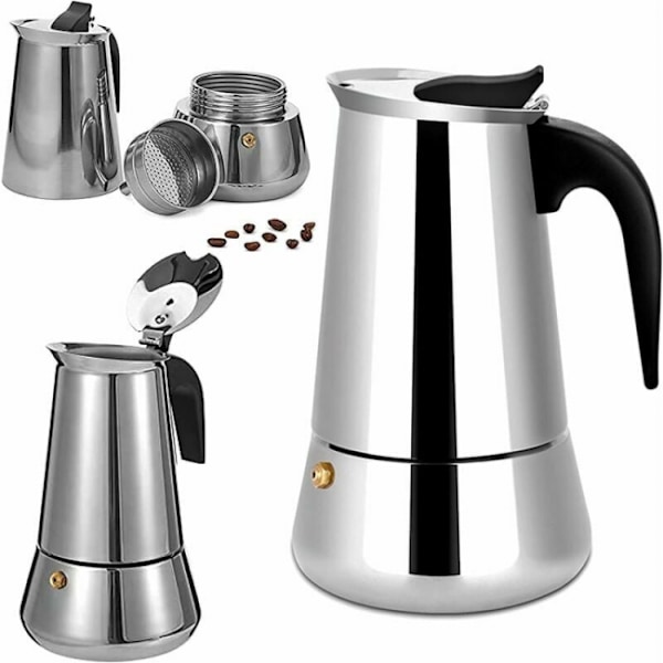 200 ml:n ruostumattomasta teräksestä valmistettu italialainen Moka-kahvipannu, Big Belly -malli