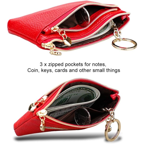 Rød læderpung med RFID-beskyttelse Mini-pung hjerteformet