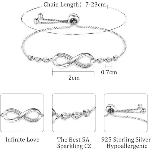 Naisten rannekoru 925 Sterling hopea, Infinity Heart Rannekoru wit