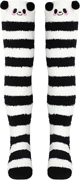 2 par bløde sokker - sort og hvid stribet, koral fleece,