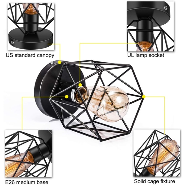 Industriel Metal Firkantet Bur Loftlampe, (Hexagon 1 Pakke) Chand