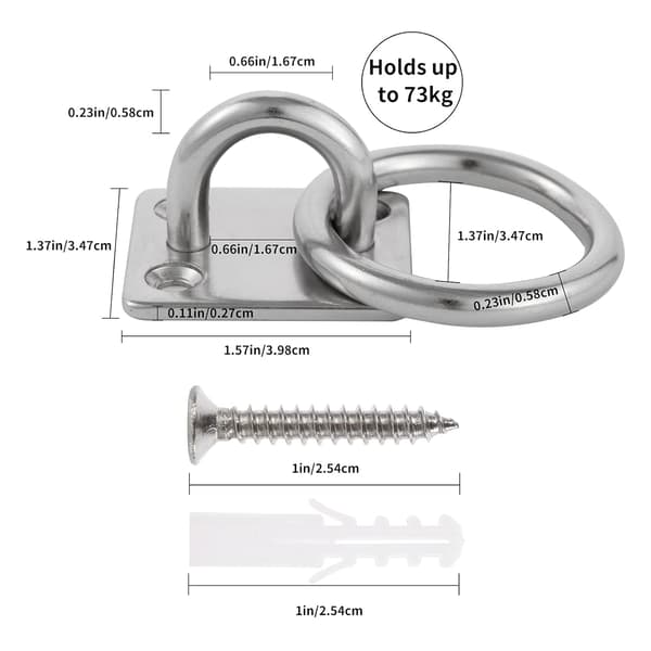 4 stk. M6 øyeboltplate med ring 304 rustfritt stål Heavy Duty Ce