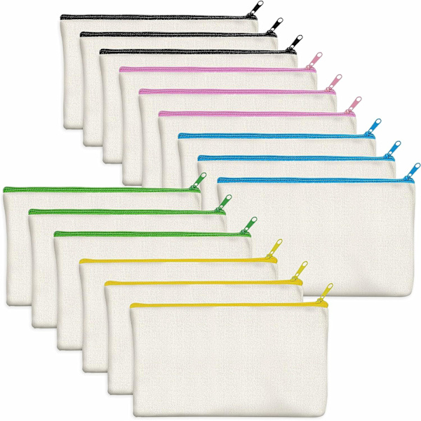 15 kpl:n pakkaus (beige, vetoketjun väri, 20 x 14 cm) neitseellisiä puuvillapusseja C