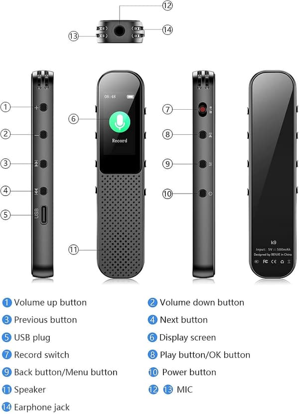 64 GB diktafon, 3072 kbps HD lydkvalitet digital opptaker