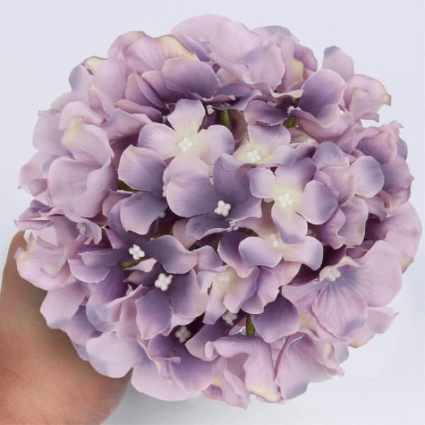 Sett med 10 lys lilla silke brodert, kunstig ballblomst h