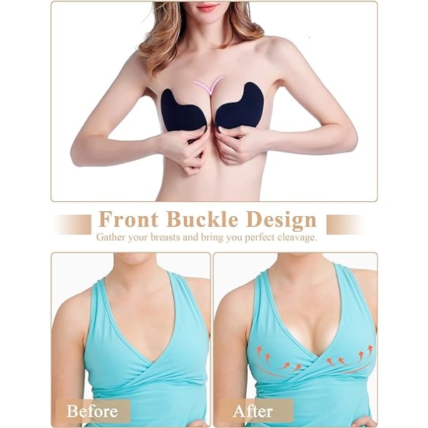 2 par (svart + hudfarge, B-cup) usynlig push-up limte bh,