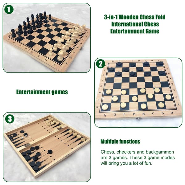 24*24CM Spelkit Schack, Dam och Kvarn Set 3 i 1 Trä Vikbar