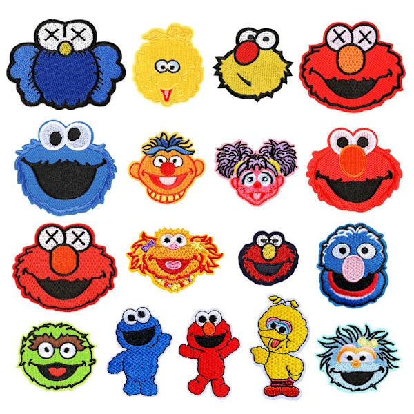 Set med 17, Sesame Street, pene broderte lapper til å stryke på