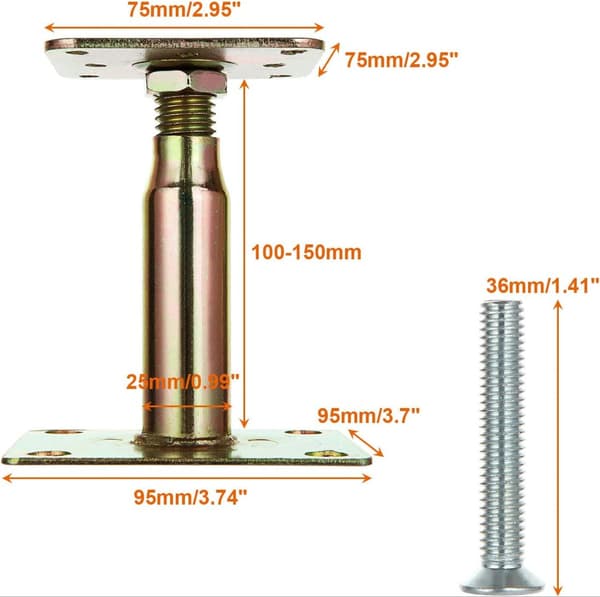 2-pack galvaniserade justerbara stolpfästen 100-150 mm, tunga