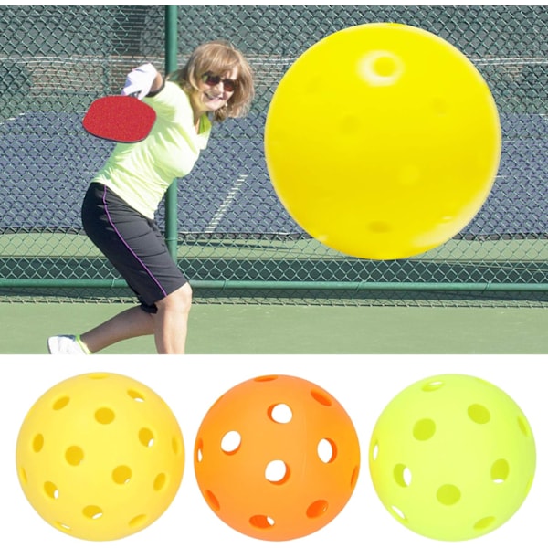 9-delad pickleball-set, (gul/orange/grön) inomhus/utomhus polyeten picklebollar med 72 mm 26 precisionsstansade hål för hållbarhet och konsekvent studs.