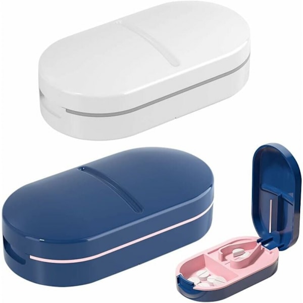 2-pack tablettdelare, 2-i-1 pillerdelare, bärbar tablettdelare,