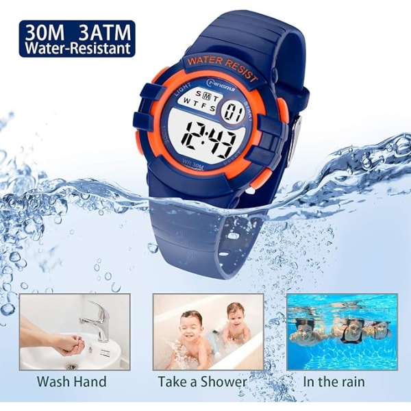 (Mørkeblå) Digitalt ur til børn, multifunktionelt pigeur