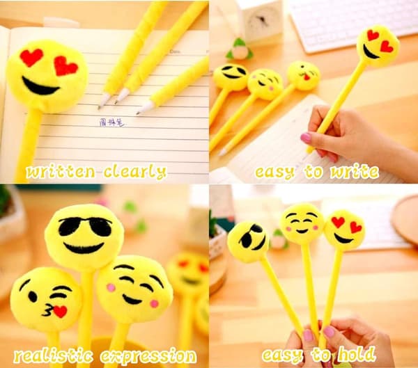 24 Emoji-kulepenner, tilfeldig mønster 21 cm plysj E