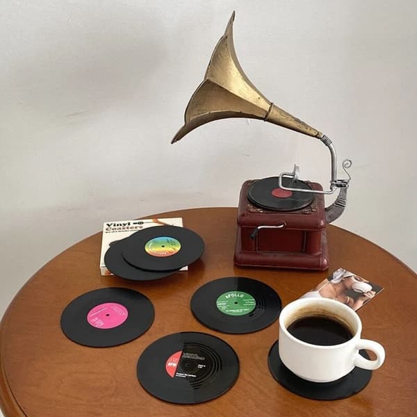 6 stk Vinyl Record Cup Coaster Retro Kaffe Kopp Varmeisolasjon Pa