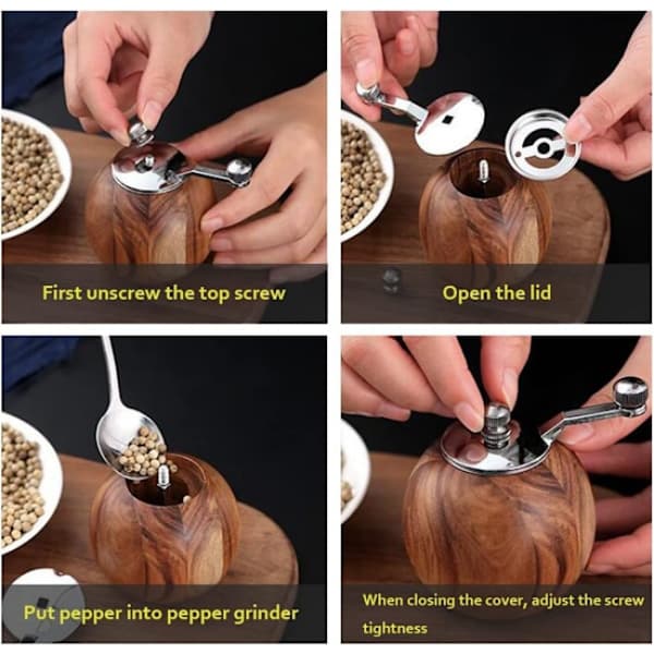 Salt Pepper Grinder, Manuell Salt Och Pepparkvarn Trä Påfyllning