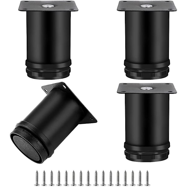 4 justerbare møbelben, runde møbelben i metal, rustfrit stål, sofa ben bordfødder, højdejusterbar 0-15MM, 50*80mm sort