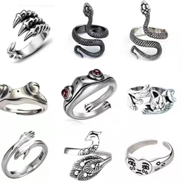 9-piece Frog Rings Set - Cute animal open rings