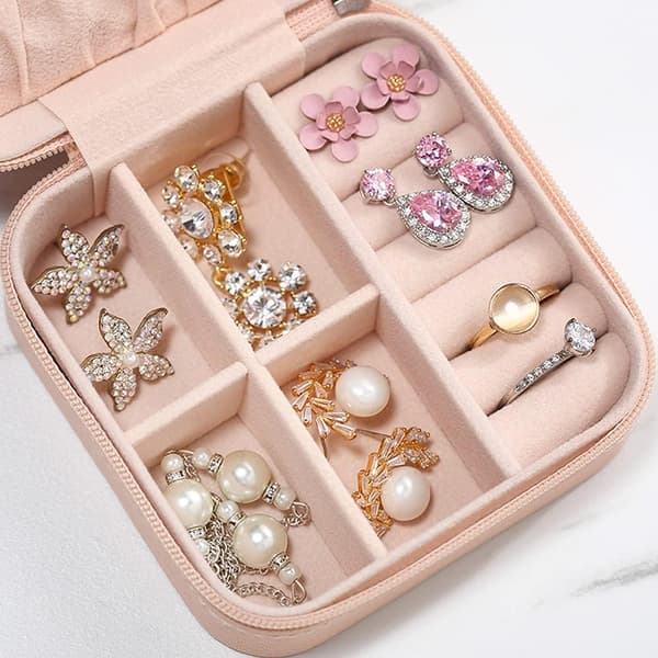Mini smykkeskrin for kvinner (rosa, smykker ikke inkludert), bærbart s