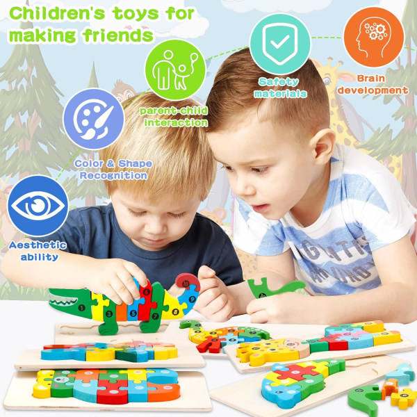 6PCS Children's Wooden Puzzle, Baby Interlocking Puzzle, Mo Toy