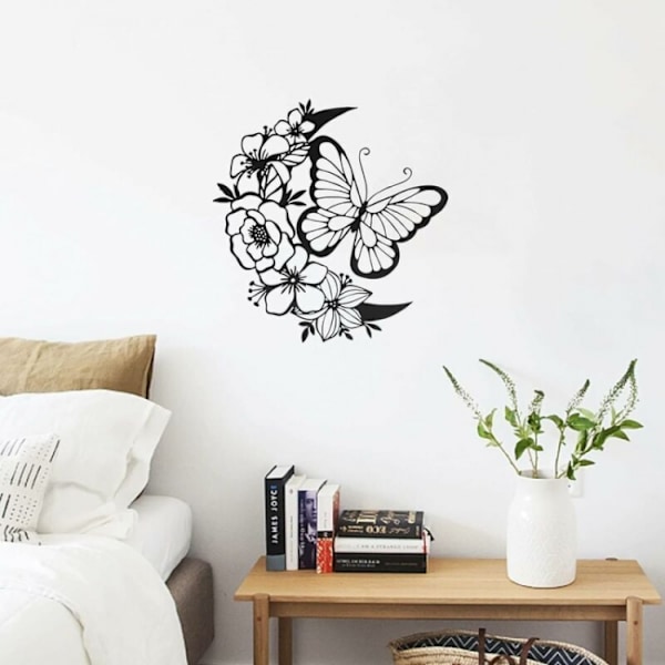 (11,2x12in) Metallväggkonst, Svart Metallväggdekor med Modern Bu
