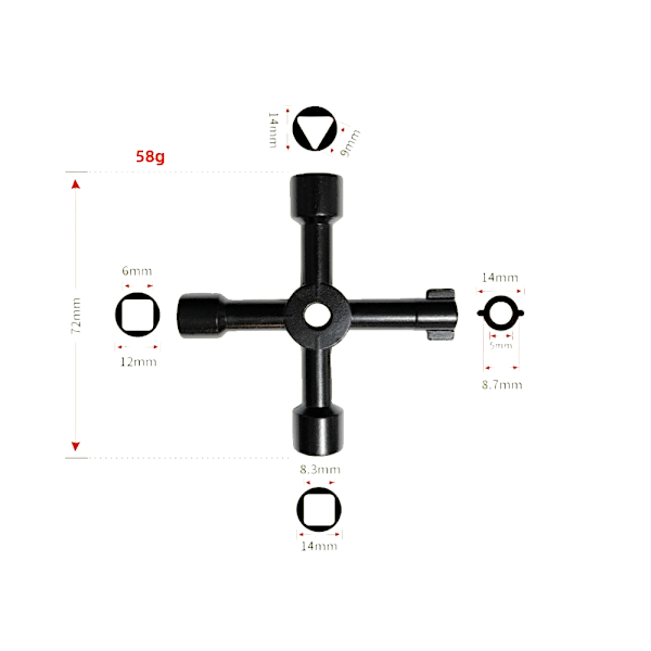 1 stk 4-vejs nøgle, multifunktionel universalsnøgle, radiatorudluftningsnøgle, U
