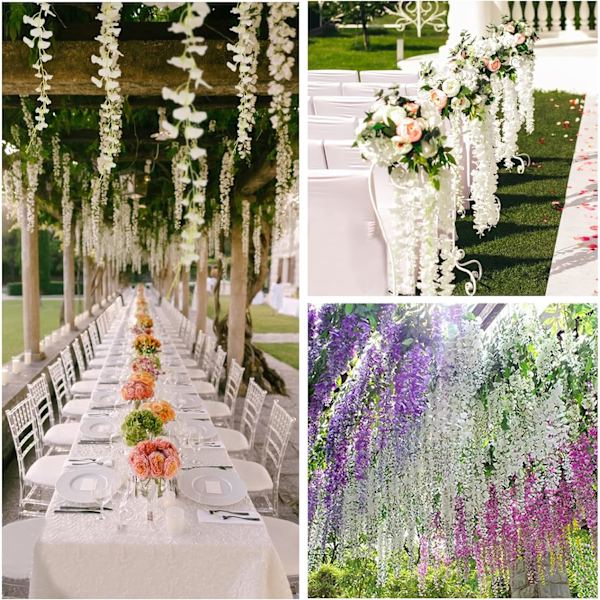 2 stk * 2 m kunstige planter utendørs Wisteria girlander hengende hvit