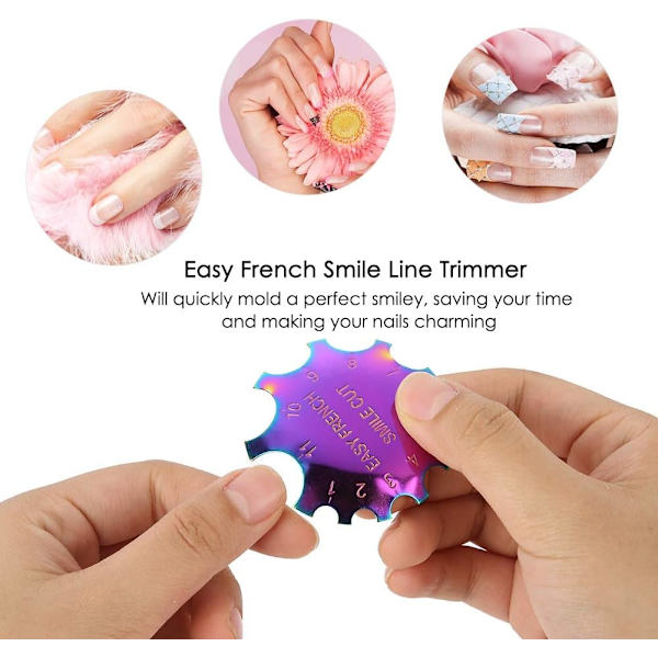 Farverig fransk neglekunst skabelon i rustfrit stål, manicure, nem fransk smilelinje, skærekantstrimmer, neglekunstskabelonværktøj