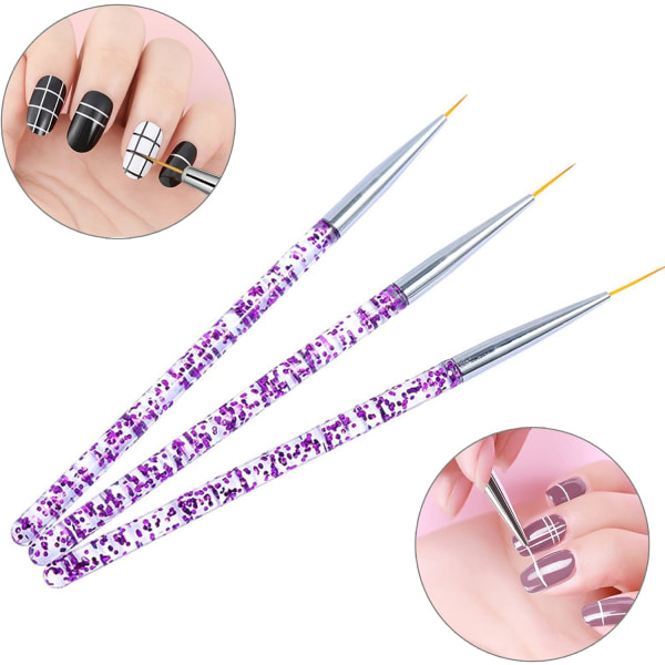 3 stk Lilla Nail Detail Brushes Nail Art Brushes, Professiona