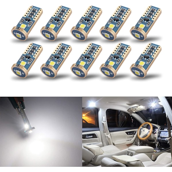 10-pak med ekstremt lyse T10 168 194 kileformede LED-pærer for bilinteriør
