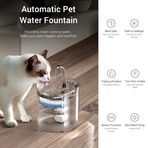 Cat Water Fountain Automatic Pet Drinking Water Dispenser Transpa