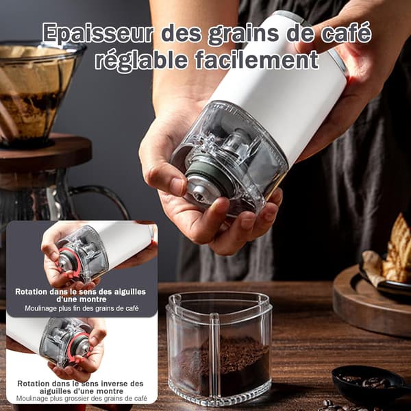 Elektrisk kaffekværn (sort), USB-genopladelig, egnet til bønner