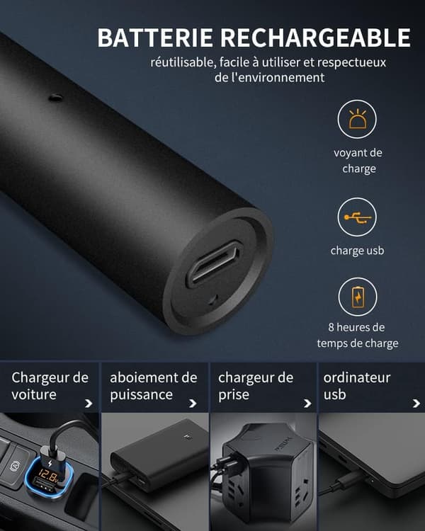 Sort 3-i-1 elektrisk næsehårstrimmer aluminiumrør USB genopladelig