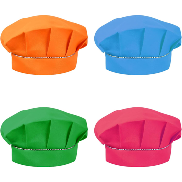 (Grön, Blå, Rosa, Orange) 4 st Kockhattar för Barn 3-13 År