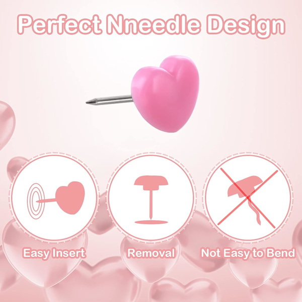 100 stk. (rosa) veggpushpin, 0,47 tommer dekorative hjerteformet