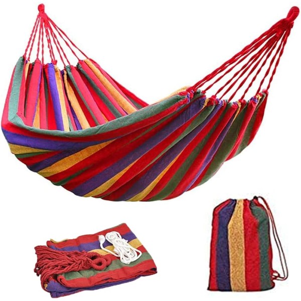 Garden Hammock280x150cm Cotton, Load 200kg, Rainbow Strips with B