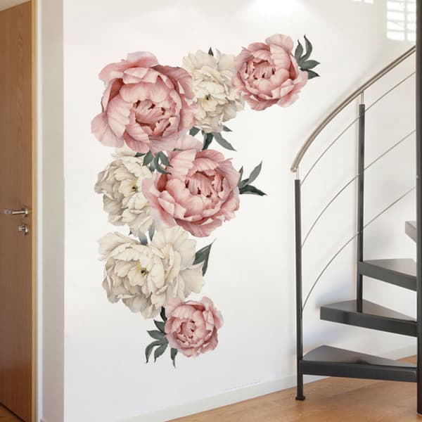 Fjernbart veggklistremerke, store blomster, peoner og roser