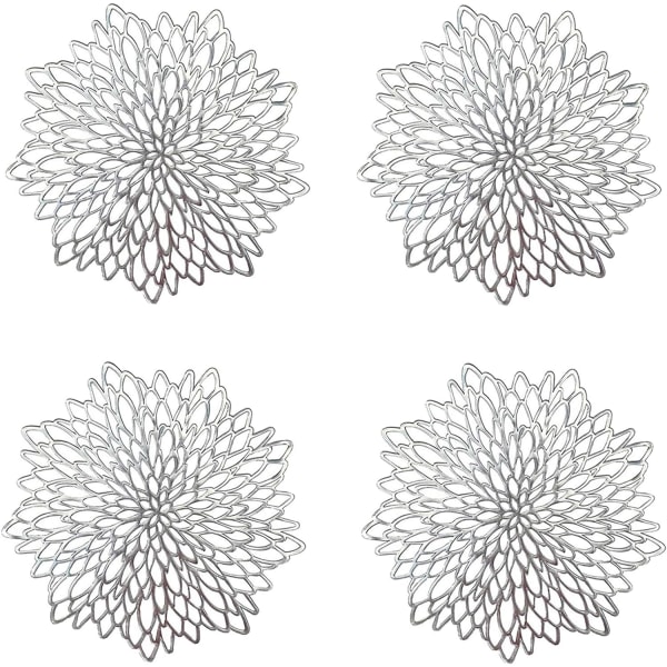 (Silver) 4-pack Silver Placemats, Hollowed-out Round Placemat