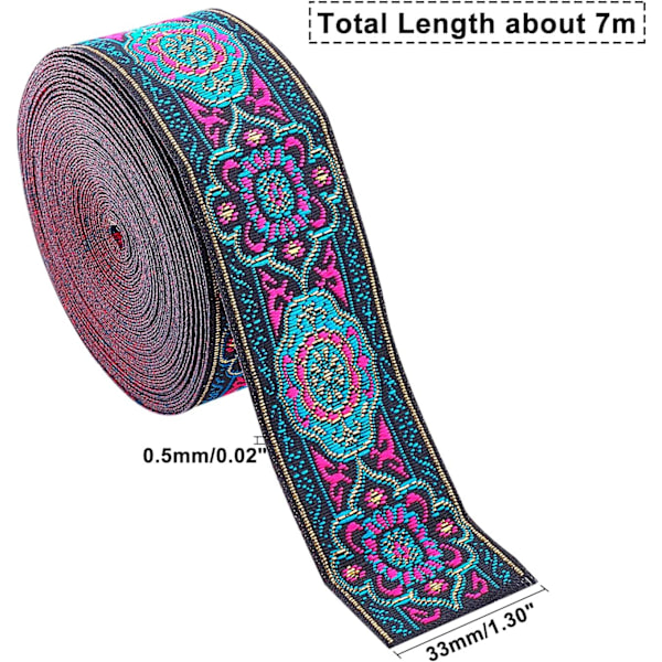 7m 33mm Vintage Jacquard Band Broderad Vävda Band Tyg T