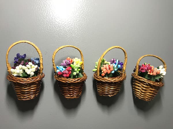4 stk. blomsterkurv træ tredimensionel havearbejde refrige