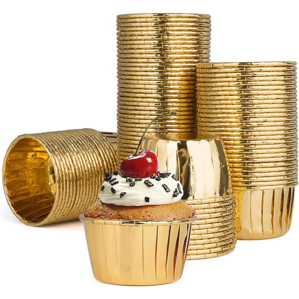 Cupcake etuier, (guld) 50 aluminiumsfolie muffin etuier til cupcakes