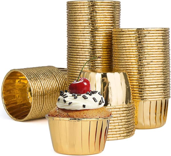 Cupcake-forme, (guld) 50 aluminiumsfolie muffinforme til cupcakes