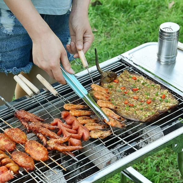 2-pakning grillmat-tenger i rustfritt stål, varmebestandige grilltenger