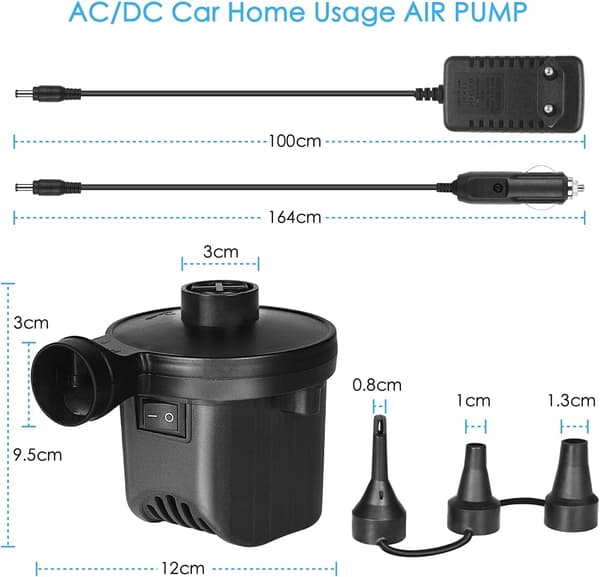 Elektrisk pump, luftpump inflator/deflator med 3 munstycken, hem El