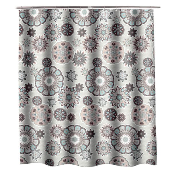Grå 200*200 cm Mandala Dusjforheng, Maskinvaskbar Polyester
