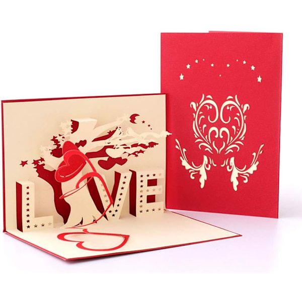 Valentine's Day-kort, Valentine's Day bursdagskort, 3D pop-up-kort for Valentine's Day-jubileum 10*15 rødt kort