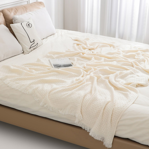 Dekorativ stickad filt (203 x 152 cm, Off White), mjuk, varm, mysig, lätt för hem, soffa, stol, säng - för vår, sommar, höst 203