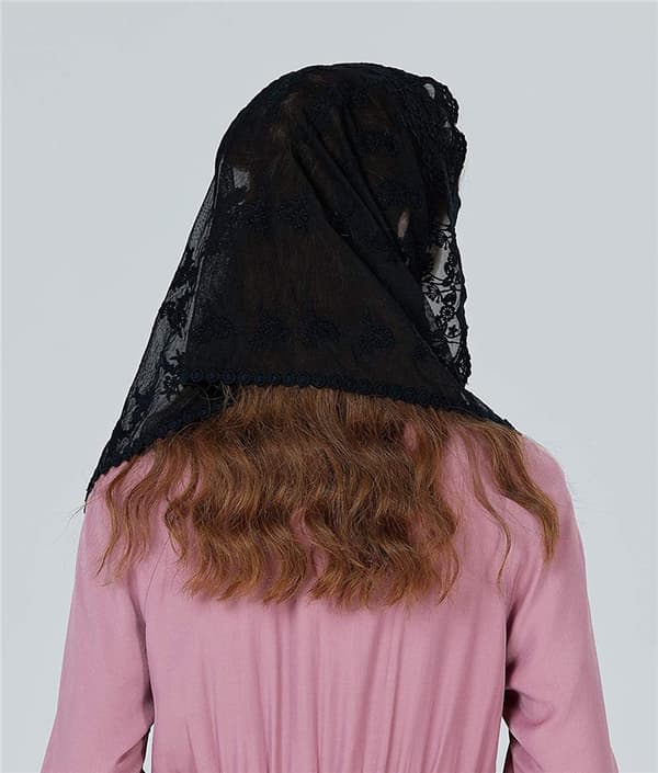 1 stk. (sort) Kirke Slør Katolsk Mantilla Hovedtørklæde Blondesjal til