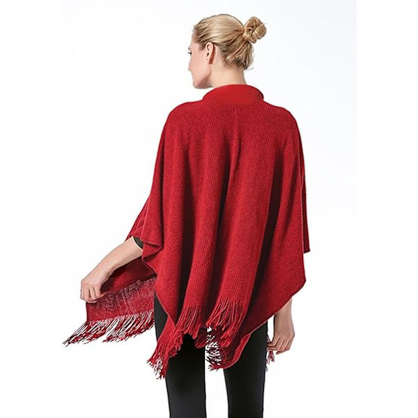 1 kpl Poncho Shawl (Punainen) Naiset Talvi Elegantti Neuletakki Viitta Tasku